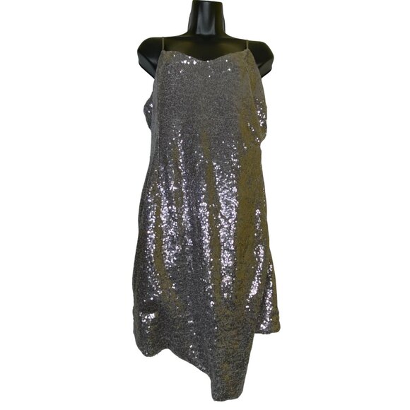 Lulus‎ XL Silver Sequin Mini Dress Spaghetti Straps Disco Bling Club Y2k Rave - Picture 3 of 9